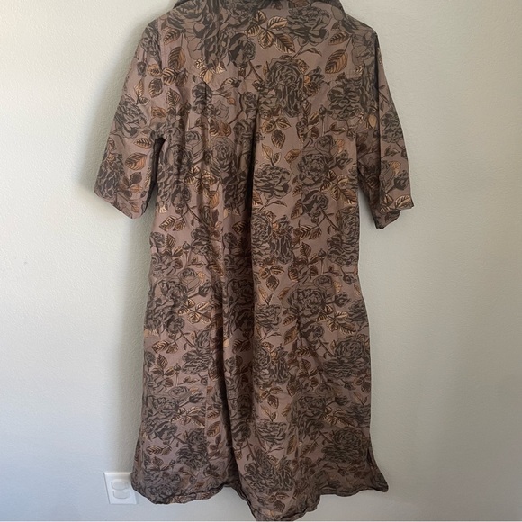 Ganni Printed Cotton Oversized Poplin Maxi Dress Fossil Brown Women's Size 34 - Picture 11 of 16